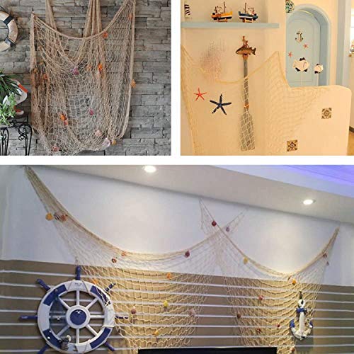 SNOWINSPRING Red de Pesca Natural Decorativa Pared de Playa Fiesta en la Playa Concha de Mar DecoracióN de Red 1.5Mx2M