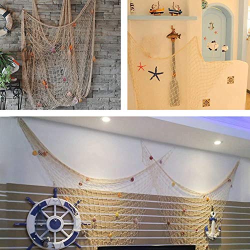 SNOWINSPRING Red de Pesca Natural Decorativa Pared de Playa Fiesta en la Playa Concha de Mar DecoracióN de Red 2Mx4M