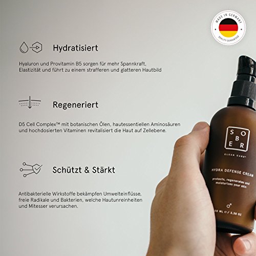sober® | Hydra Defence Cream | Crema de Cara para Hombre | Hidratante y Vitalizante con Hialurón y Aminoácidos esenciales
