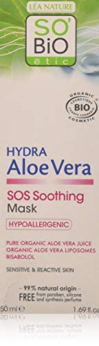 SO'BiO étic Cosmebio - Máscara calmante hipoalergénica para piel sensible y reactiva, aloe vera Sos, 50 ml