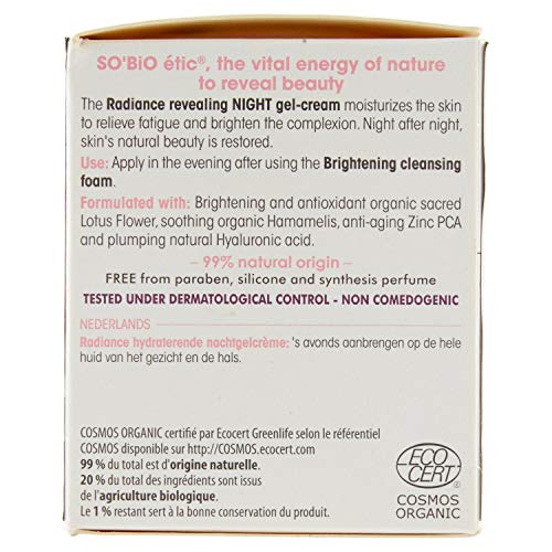 SO'BIO ÉTIC Gel-Crème Révélateur Éclat Nuit pour une Peau Parfaite