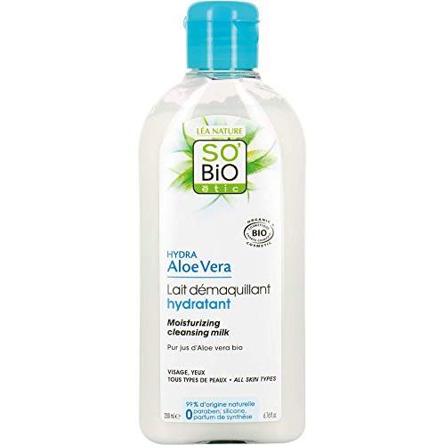 SO'BIO ÉTIC Lait Démaquillant Hydratant Tous Types de Peaux Hydra Aloe Vera