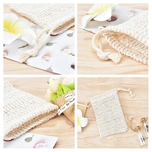 SODIAL 6 Piezas Bolsas de Jabón Exfoliante Natural Bolsas de Jabón de Sisal Hechas A Mano Sostenedor Bolsa de Ahorro de Jabón de Sisal Natural Bolsas Sostenedor para Jabon de Ba？o