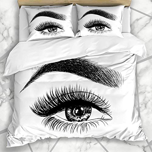 Soefipok Conjuntos de Funda nórdica Ojo de pestañas Negro, marrón Ojos Maquillaje de niña, Azul Flechas ahumadas Línea de diseño Ropa de Cama de Microfibra con 2 Fundas de Almohada