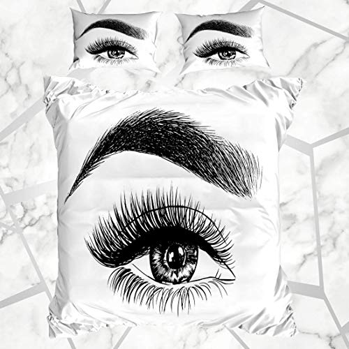 Soefipok Conjuntos de Funda nórdica Ojo de pestañas Negro, marrón Ojos Maquillaje de niña, Azul Flechas ahumadas Línea de diseño Ropa de Cama de Microfibra con 2 Fundas de Almohada