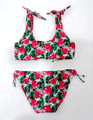 SOL Y PLAYA--Bikini para Mujer para Jovencita con Nudos Resistentes con Fruta de Verano Flor piña sandía (34, sandía)