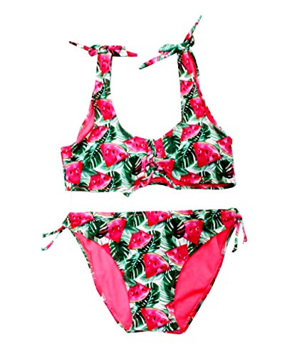 SOL Y PLAYA--Bikini para Mujer para Jovencita con Nudos Resistentes con Fruta de Verano Flor piña sandía (34, sandía)