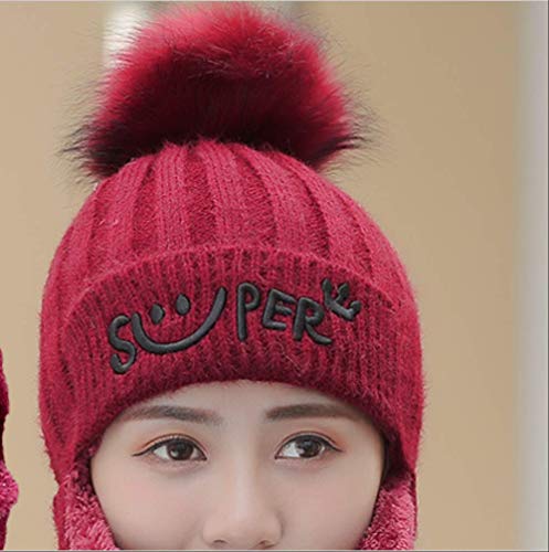 Sombrero Mujer Otoño e invierno Ciclismo Warm Plus Velvet Protector auditivo Gorro para el cabello Protección facial   Licor Rojo (Cremallera)