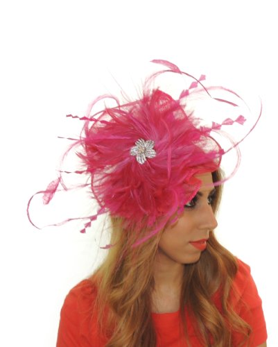 Sombreros Por Cressida pequeño Petia Sinamay y plumas Tocado Ascot Kentucky Derby sombrero con banda de sujeción Rosa hot pink talla única