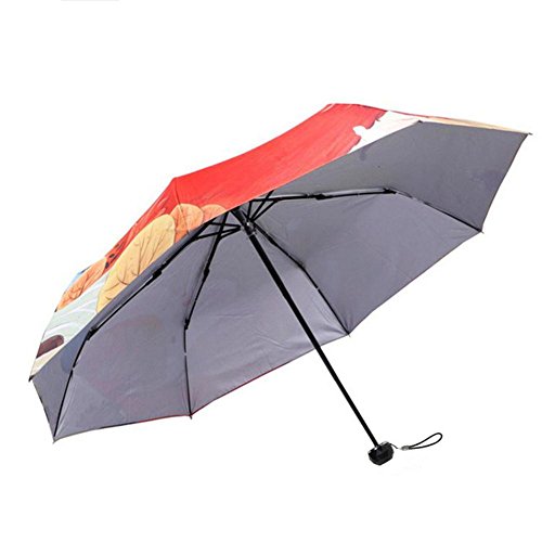 Sombrillas Paraguas 3-plegable Protector solar Protección UV prueba de viento Paraguas Sombrilla a prueba de lluvia Paraguas de doble uso fox girl parasol SPF 40+ Umbrella para Mujeres Chica