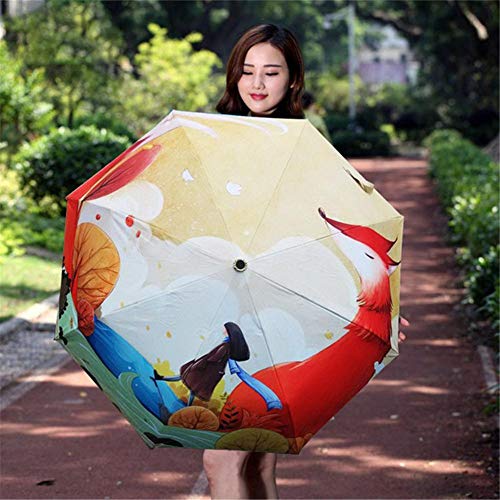 Sombrillas Paraguas 3-plegable Protector solar Protección UV prueba de viento Paraguas Sombrilla a prueba de lluvia Paraguas de doble uso fox girl parasol SPF 40+ Umbrella para Mujeres Chica