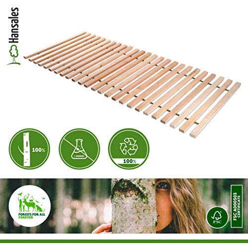 Somier Enrollable Para La Cama Individual 91,5x200cm – 300 Kg, 25 Listones – La Madera Natural de Abedul Macizo No Tratada de FSC – Los Listones Extra Firmes – Somier de Laminas Sin Bastidor Premium …