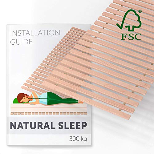 Somier Enrollable Para La Cama Individual 91,5x200cm – 300 Kg, 25 Listones – La Madera Natural de Abedul Macizo No Tratada de FSC – Los Listones Extra Firmes – Somier de Laminas Sin Bastidor Premium …