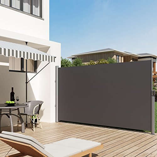 SONGMICS 180 x 350 cm Toldo lateral para balcón y terraza, Protección de la intimidad, Protección solar, Persiana lateral, Gris antracita, GSA185G