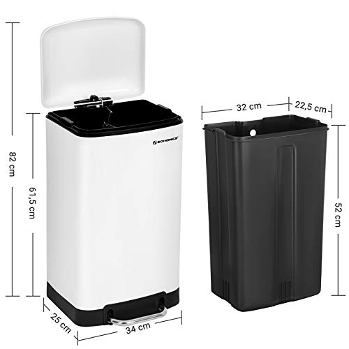 SONGMICS Basurero Cubo de Cocina Contenedor de residuos Cubeta Interior con Pedal 30 L Blanco LTB01W