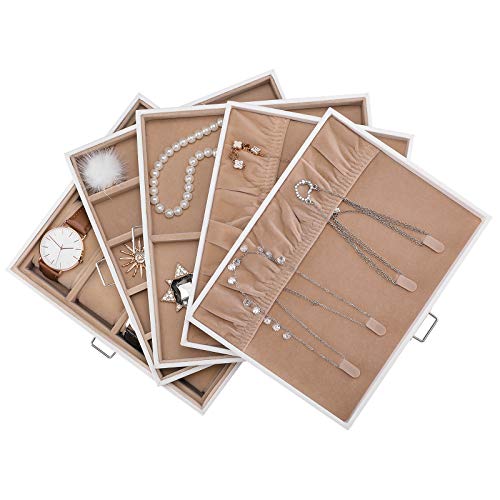 SONGMICS Caja joyero PU Organizador para aretes anillos relojes pendientes con espejo 3 cajones bandejas laterales 29,5 x 21,8 x 19,5 cm, Blanco JBC04W