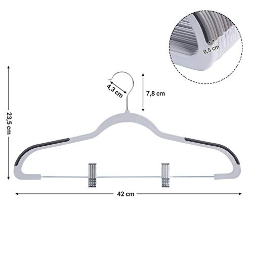 SONGMICS Set de 12 Perchas para Pantalones PlÁsticas, Gancho Giratorio de 360°, Antideslizante, Delgado, Ahorra Espacio, para Pantalones Faldas Vestidos Toallas Bufandas, Gris CRP01G-12