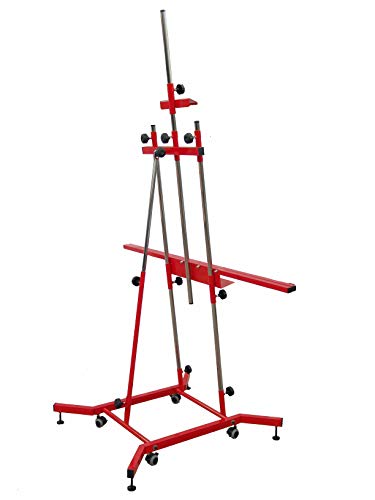 Sonpó Online - Modelo Goya XL - Caballete de pintura profesional para pintar cuadros - Estructura de acero de alta resistencia con acabados en color rojo - CUADROS HASTA 3 METROS