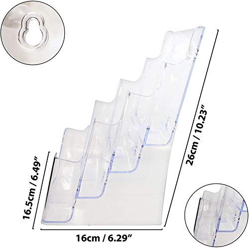 Soporte para Documentos Acrílico Transparente con Múltiples Niveles (4 niveles, A5) - Exhibidor para Folletos (16.5 x 16 x 26cm) de Sobremesa o de Pared - 2 Agujeros para Montar en la Pared