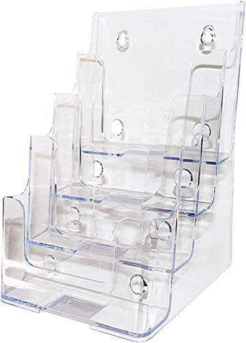 Soporte para Documentos Acrílico Transparente con Múltiples Niveles (4 niveles, A5) - Exhibidor para Folletos (16.5 x 16 x 26cm) de Sobremesa o de Pared - 2 Agujeros para Montar en la Pared