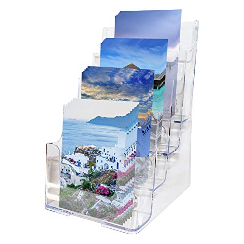 Soporte para Documentos Acrílico Transparente con Múltiples Niveles (4 niveles, A5) - Exhibidor para Folletos (16.5 x 16 x 26cm) de Sobremesa o de Pared - 2 Agujeros para Montar en la Pared