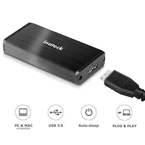 [Soporte UASP] Inateck USB 3.0 mSATA Aluminio SSD Enclosure Caja de Adaptador con USB 3.0 Cable de Datos para M50 mSATA SSD