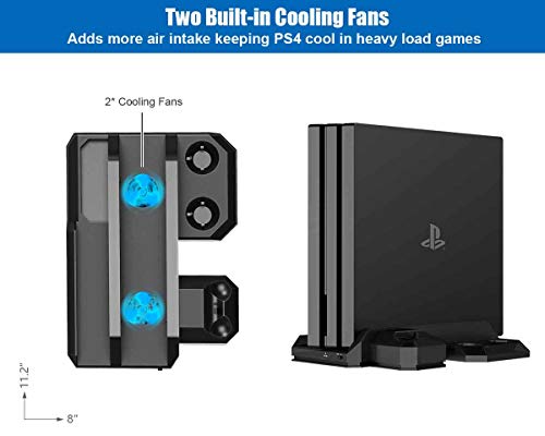 Soporte Vertical para PlayStation - ElecGear PSVR Stand, Ventilador de Refrigeración, Estación de carga cargador de controlador DualShock y Move Motion Controller Mando Charger para PS4, Slim y Pro