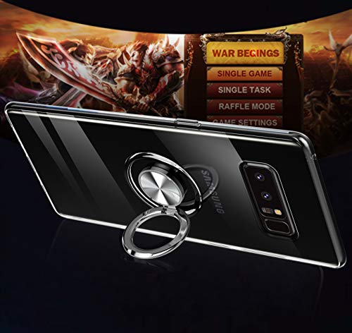 SORAKA Funda Transparente para Samsung Galaxy Note 8 con Anillo Giratorio de 360 Grados y Placa de Metal Compatible con Soporte Móvil Coche Magnético Ultradelgado Carcasa de TPU Suave