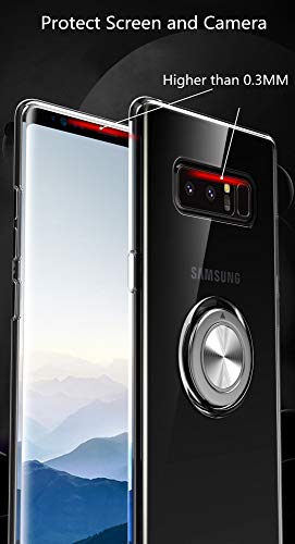SORAKA Funda Transparente para Samsung Galaxy Note 8 con Anillo Giratorio de 360 Grados y Placa de Metal Compatible con Soporte Móvil Coche Magnético Ultradelgado Carcasa de TPU Suave