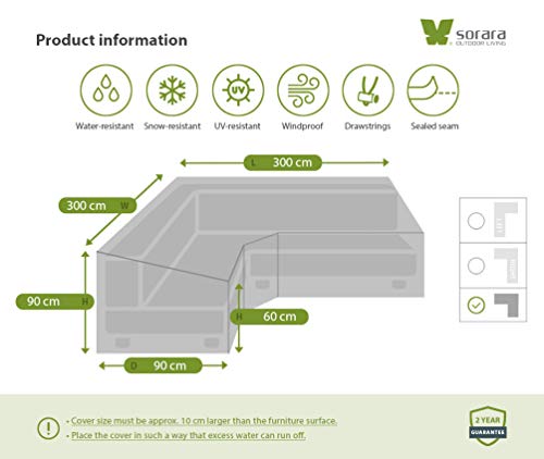 SORARA Funda Protectora Sofá de la Esquina, Gris, 300x300x90x60/90 cm