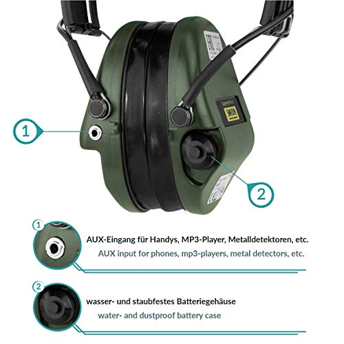 Sordin Supreme PRO X SOR75302-X/L-G - Protectores auditivos electrónicos de gel para juegos de piel, diseño verde