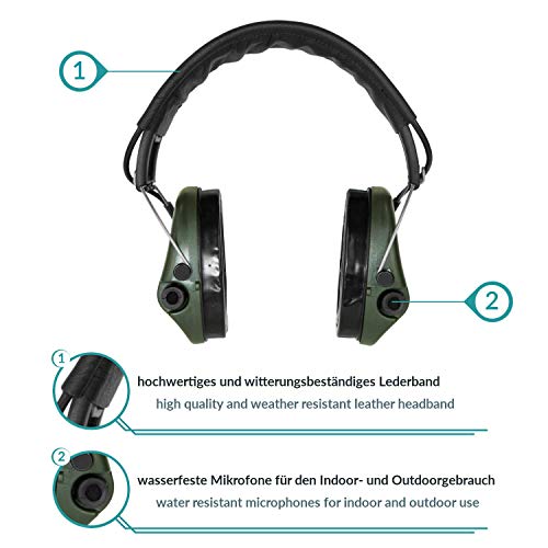 Sordin Supreme PRO X SOR75302-X/L-G - Protectores auditivos electrónicos de gel para juegos de piel, diseño verde