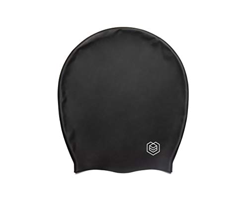 SOUL CAP XXL – Gorro de Natación Extra Extra Grande/Gorro de Ducha | Diseñado para Cabellos Largos, Rizados, Extensiones Capilares, Rastas, Trenzas y Afros | Hombre y Mujer | 100% Silicona (Negro)