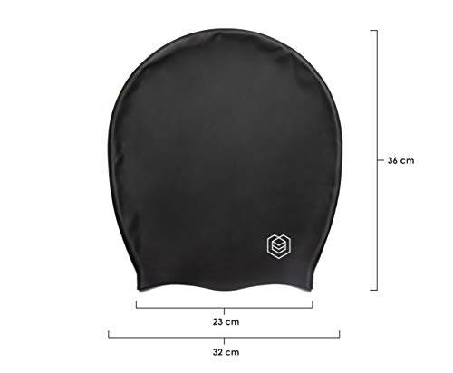 SOUL CAP XXL – Gorro de Natación Extra Extra Grande/Gorro de Ducha | Diseñado para Cabellos Largos, Rizados, Extensiones Capilares, Rastas, Trenzas y Afros | Hombre y Mujer | 100% Silicona (Negro)