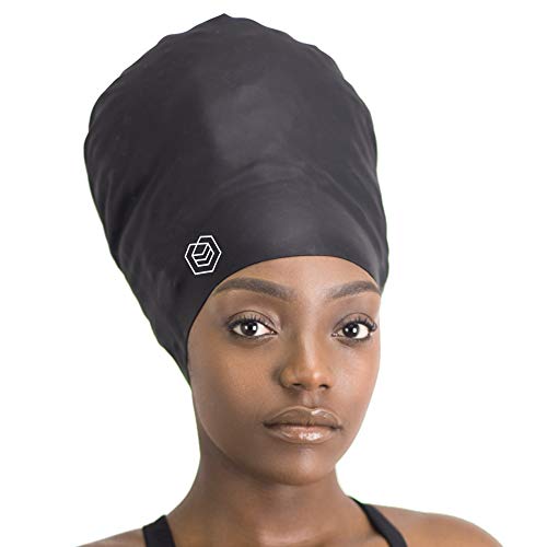 SOUL CAP XXL – Gorro de Natación Extra Extra Grande/Gorro de Ducha | Diseñado para Cabellos Largos, Rizados, Extensiones Capilares, Rastas, Trenzas y Afros | Hombre y Mujer | 100% Silicona (Negro)