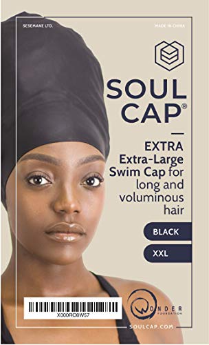SOUL CAP XXL – Gorro de Natación Extra Extra Grande/Gorro de Ducha | Diseñado para Cabellos Largos, Rizados, Extensiones Capilares, Rastas, Trenzas y Afros | Hombre y Mujer | 100% Silicona (Negro)