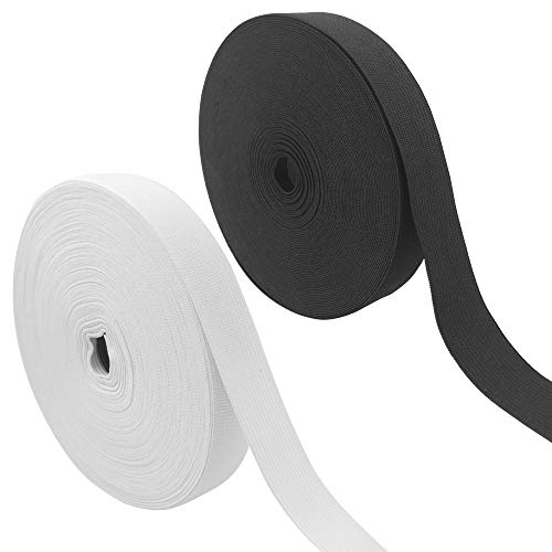 Sourceton - Juego de 2 bobinas elásticas de punto de 1 pulgada de ancho, banda elástica de tejido de alta elasticidad de alta elasticidad de 10 yardas, color blanco y negro