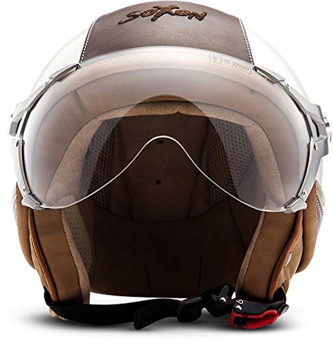 SOXON SP-325-URBAN Bobber Casco Demi-Jet Vespa Vintage Piloto Cruiser, S (55-56cm), Crème/Marrón