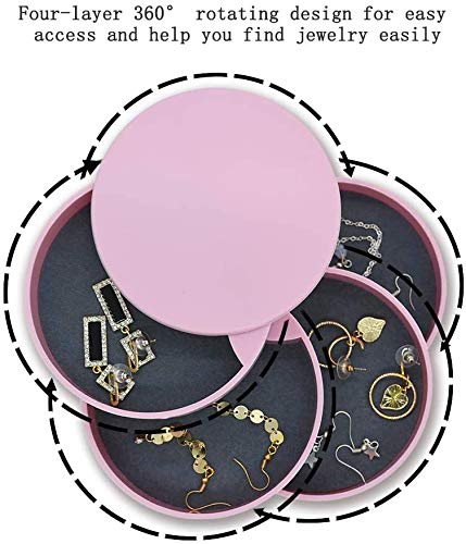 Sparta's Store Caja Joyero Organizador Rotación de 360°,4 Niveles Joyero Organizador con Espejo,Pequeña Joyero Viaje Decorativas,Joyero de Viaje pequeño para niñas,Joyeros Redondos (Rosa)