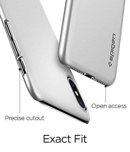 Spigen Funda iPhone X, [Thin Fit] Revestimiento de Acabado Mate de Primera Calidad para iPhone X Edition [Satin Silver]