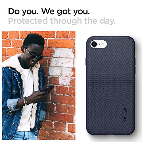 Spigen Funda Liquid Air Compatible con Apple iPhone SE(2020)/8/7, Flexión Duradero y Diseño de Fácil Agarre - Azul Marino