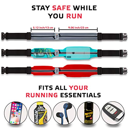 sport2people Cinturón de Correr, Patentado en E.E. U.U, Riñonera iPhone X 6 7 8 para Hombres y Mujeres (Talla única, 2 Bolsillos,Turquoise)