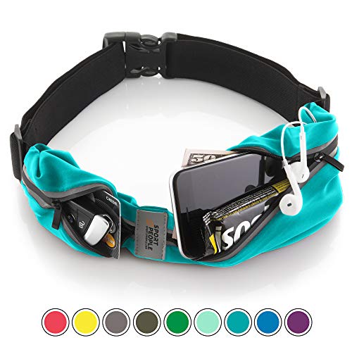 sport2people Cinturón de Correr, Patentado en E.E. U.U, Riñonera iPhone X 6 7 8 para Hombres y Mujeres (Talla única, 2 Bolsillos,Turquoise)