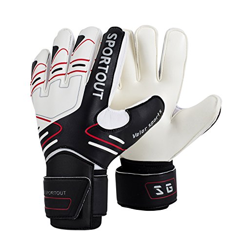 Sportout Iños y Adolescentes,Adultos Guantes de Portero de Futbol，Proporciona un Agarre Poderoso,Protege Tus Dedos de Lesiones,Antideslizante, Material de Látex Excelente (9, Black)
