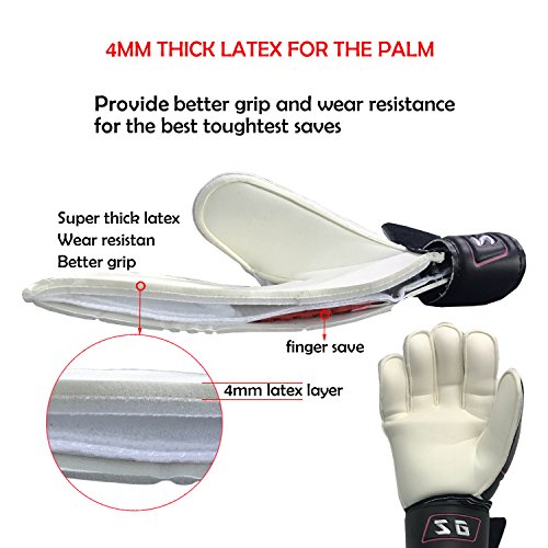 Sportout Iños y Adolescentes,Adultos Guantes de Portero de Futbol，Proporciona un Agarre Poderoso,Protege Tus Dedos de Lesiones,Antideslizante, Material de Látex Excelente (9, Black)