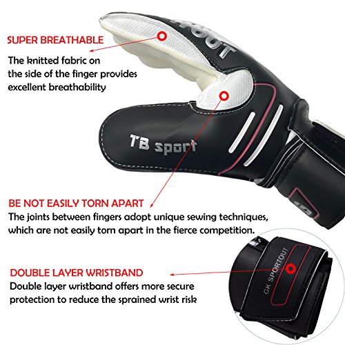 Sportout Iños y Adolescentes,Adultos Guantes de Portero de Futbol，Proporciona un Agarre Poderoso,Protege Tus Dedos de Lesiones,Antideslizante, Material de Látex Excelente (9, Black)
