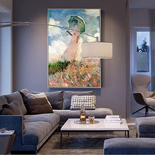 SQSHBBC Claude Monet Mujer con sombrilla Arte de la Pared Pinturas sobre Lienzo Reproducciones Impresionista Arte Famoso sobre Lienzo Impresiones Decoración del hogar 30x45cm sin Marco