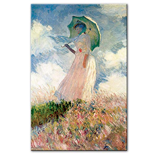 SQSHBBC Claude Monet Mujer con sombrilla Arte de la Pared Pinturas sobre Lienzo Reproducciones Impresionista Arte Famoso sobre Lienzo Impresiones Decoración del hogar 30x45cm sin Marco