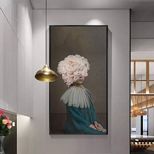 SQSHBBC Impresión en Lienzo Flores Mariposa Mujer Pintura al óleo Arte de la Pared Imágenes para Sala de Estar   20x35cm sin Marco