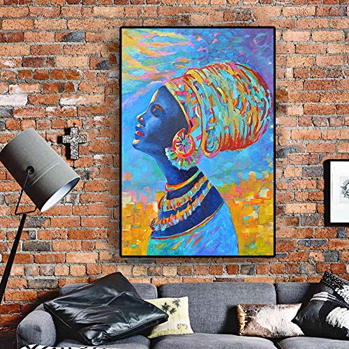 SQSHBBC Mujeres africanas Retrato Abstracto Pintura al óleo sobre Lienzo  Marcos para Puzzles
